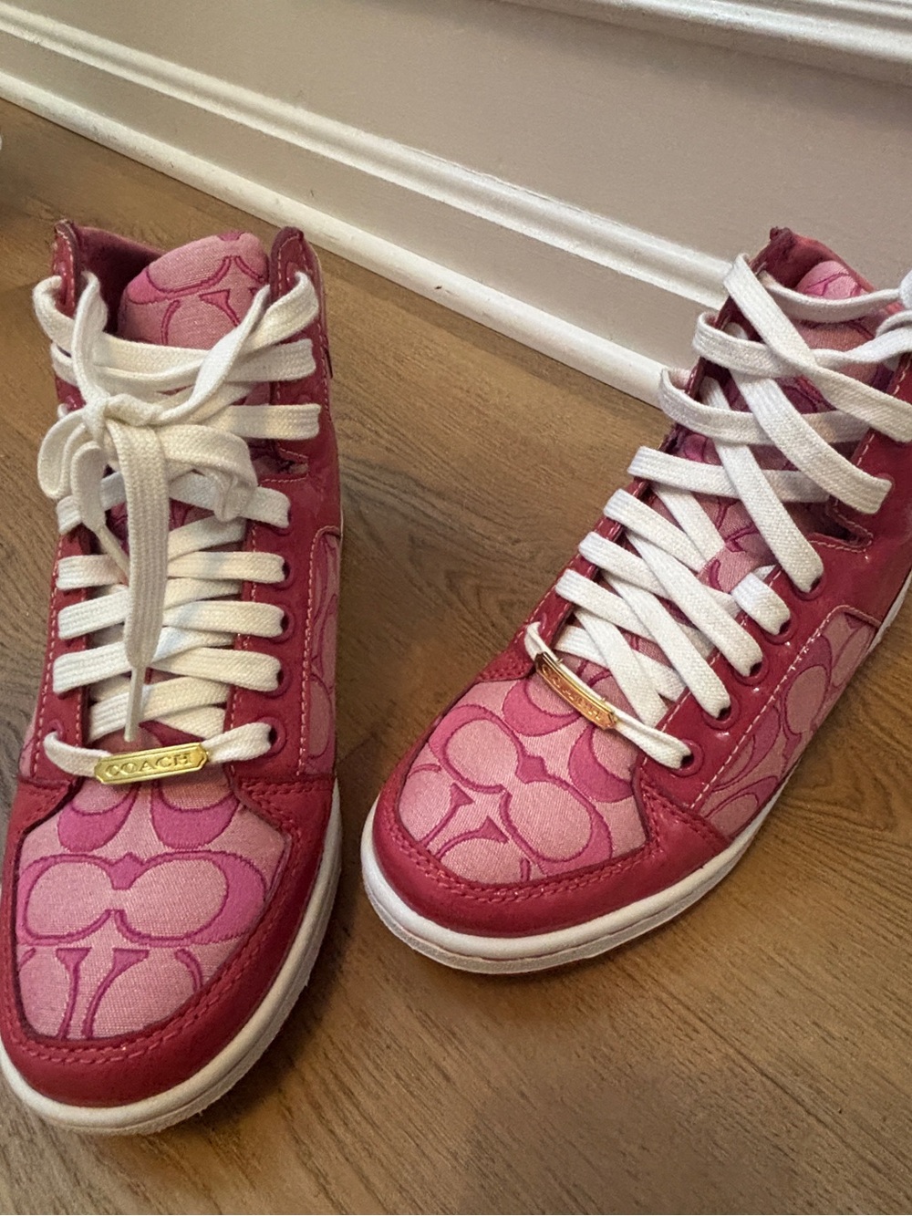 Coach Pink High-Top Sneakers with White Laces